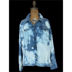 Upcycled Denim Jacket Butterfly Folk Art Jacket Bleached Jean Jacket Large