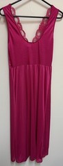Vintage Adonna Nightgown Fuchsia Pink Silky Nylon & Lace Midi Gown Medium