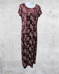 Vintage DBY Ltd Crushed Velvet Floral Dress Purple Short Sleeve 90s Size 11