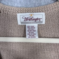 Vintage Crochet Cardigan Sweater Vest XL Tan Cottage Open Knit Granny Neutral