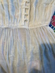 Vintage 1960s India gauze hippie dress, white full skirt crochet shoulder B 38