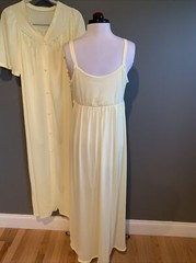 Vtg SHADOWLINE Nylon Satiny Silky Nightgown Peignoir Robe Long SET 2pc Medium