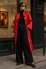 Vintage Kimono Silk Coat Red China Coat 70s Embroidery Silk Size 38 40 42