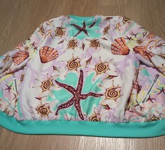 Vtg Y2K 2B BEBE Seashell Starfish Beach Scene Tropical Ocean Bomber Jacket S