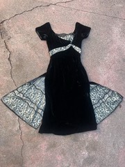 1950’s Vintage CEIL CHAPMAN Nude Illusion Black Velvet Lace Cocktail Dress S 34B