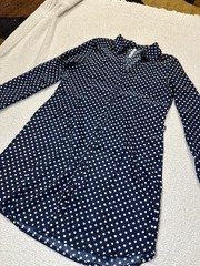 R N B Navy Blue Polka Dot Button Long Sleeve Dress – Size Medium Missing Belt
