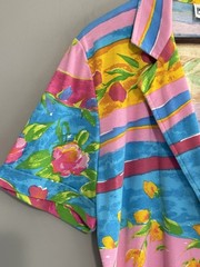 Vtg Peter Popovitch Floral Camp Shirt Retro Collar 80s Abstract Knit Blouse Med