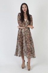 Vtg Low Cut Muted Lightweight Thin Floral Sundress Airy Summer Sun Midi Dress