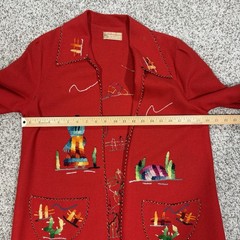 Vintage 1950s Guillermo Guevara Made In Mexico Red Hand Embroidered Wool Jacket
