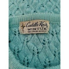 Vintage 60s Aqua Popcorn Bobble Knit Cardigan Sweater M Coquette Cottage