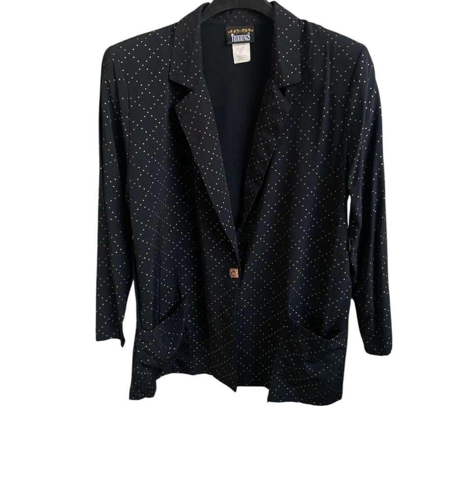 Vintage 80s Trimmings black and gold padded women’s blazer size L