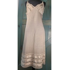 Off-white Vintage Slip Dress Delicate Lace Trim at the Neckline and Hem