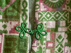 Vintage 1960s 1970s Mod Green Red Ivory Tapestry Mini Skirt Jacket Set Women’s S