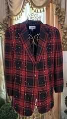 VTG Cedars Red/Black Rhinestone Plaid 80s Women’s Blazer Suit Jacket USA L