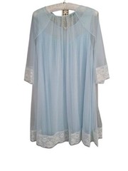 Vintage 60’s Blue Chiffon Peignoir Nightgown DRESS GORGEOUS L-XL