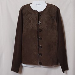 ESCAPADE Brown Suede Button Front Jacket With Embroidery. Size L