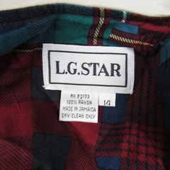 LG Star Vintage Red Patchwork Plaid Lace Collar Midi Dress Womens 14 Rayon 90s