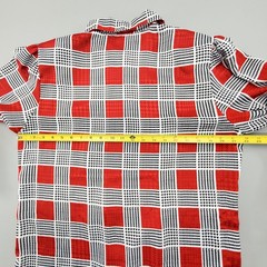 80s Koret Blouse Geometric Secretary Retro Bold Plaid Print Red Buttondown