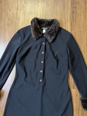 Vintage Y2K 90s Dress Large Button Front Faux Fur Collared Long Sleeve Mob Wife