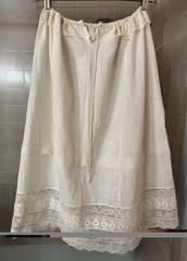 Lovely Antique 1900 Edwardian White Cotton Petticoat Lace Trim Drawstring Skirt