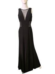 VTG 90s y2k Maxi Dress Gown Night Way Evening Formal Mesh Slit Lrg Black