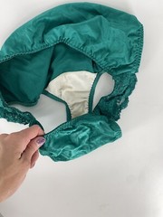 Vintage LIQUID Wet-Look Foil SATIN Green Lace Second Skin Bikini PANTY M/6