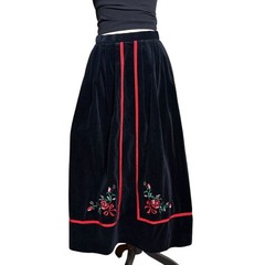 Vintage Susan Bristol Black Velvet Floral Embroidered Midi Skirt | Cottage Folk