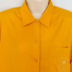 Vintage 1980s gold blouse, yellow mustard cotton blend long sleeve turmeric S M