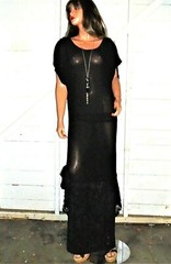 Vintage Nuance Black Lace Ruffled Bow Maxi Dress L