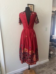 Red Vintage Cotton Dress with embroidery and mirrors, Indian