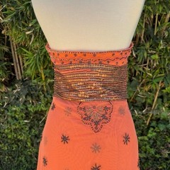 Night Way Collections vintage y2k burnt orange beaded halter midi dress deep v