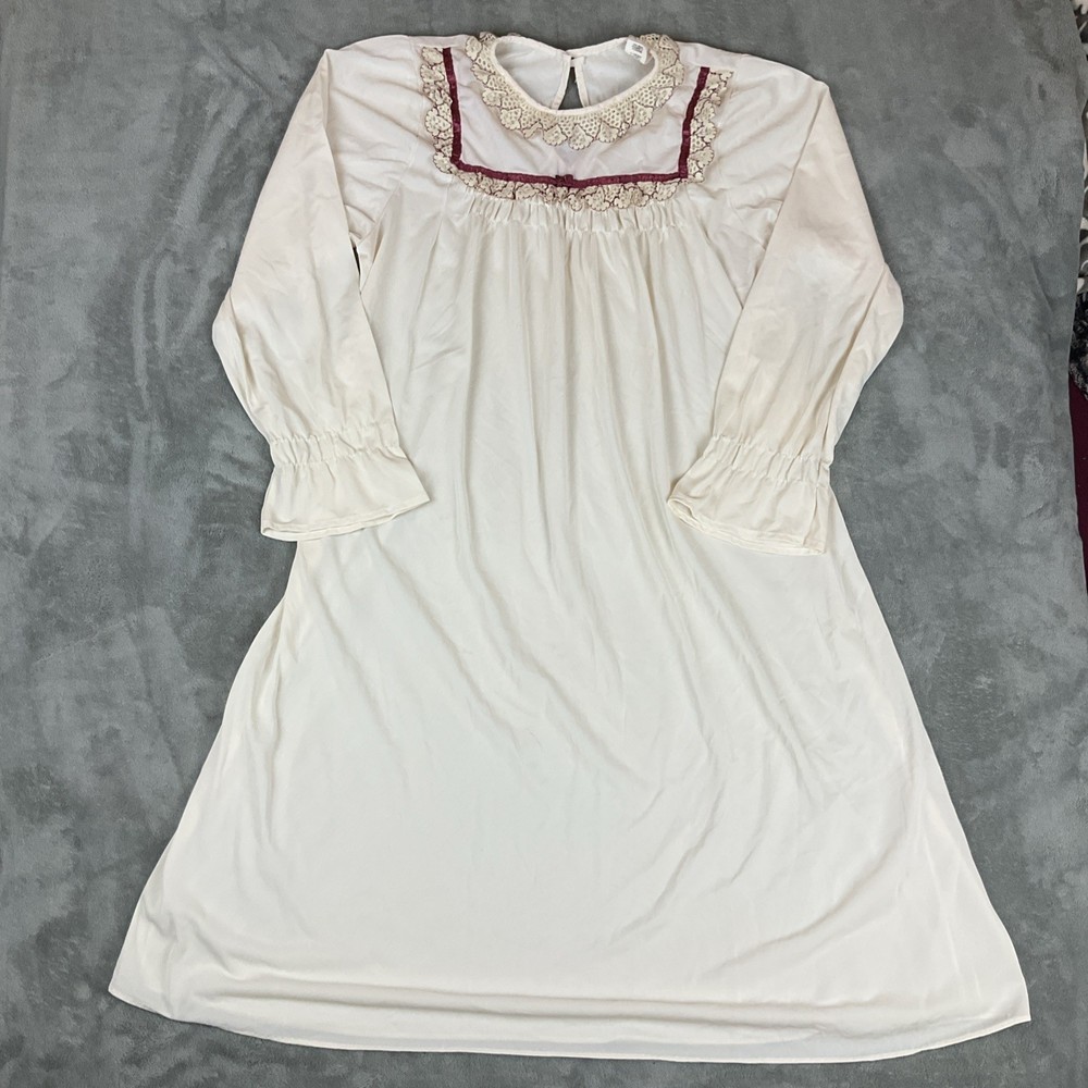 Vintage Deena Nightgown House Dress Lace Detail Sheer Long Sleeve Medium 60s 70s