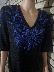 80’s Silk Sequin Blouse Vintage disco top party oversized women size M