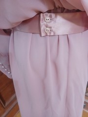 Vintage 1970s/80s Union-Made Pink Chiffon Maxi-dress w/Satin + Pearl Accents