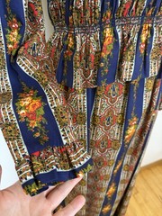Vtg 1960s Maxi Dress Sz 11 Emma Domb Smocked Long Sleeve Floral Fall Winter