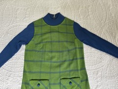 VTG 60’s Francesca For Damon Italy Green Blue Dress S/M Long sleeve MOD GoGo MCM