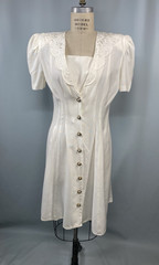 Vintage Dress SIZE 10 LARGE PETITE ivory white short CAROLINE WELLS 80s 90s