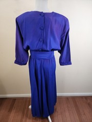 Vintage 80s Nina Piccalino Purple Big Shoulder Belted Midi Dress Women’s Size 7