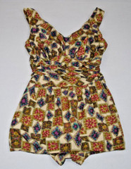 Vintage Swimsuit Rose Marie Reid Size 12/34 S/M 50s Blue Patch Watercolor Rouch