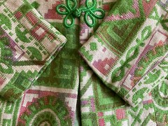Vintage 1960s 1970s Mod Green Red Ivory Tapestry Mini Skirt Jacket Set Women’s S