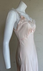 1940s Artemis Ballet Pink Bias Cut Nightgown Slip Dress w/ Tulle & Ribbon Work