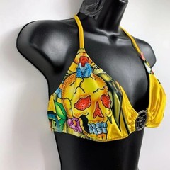 Ed Hardy Women’s Vintage Y2K Classic Skull & Love Medallion Bikini Top Size M