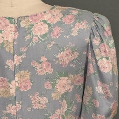VTG Lanz Women Dress M Pastel Blue Floral Prairie Cottagecore Feminine Victorian