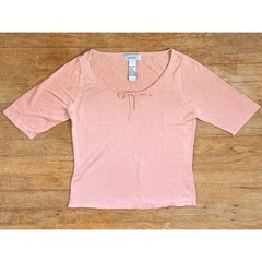 Vintage Knit Silk Top Womens Size Small 90s Pastel Orange Cropped Shirt Bow