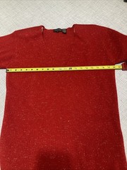 Vintage Jeanne Pierre Red Glitter Sweater Tunic 1980s Wool Blend V-Neck Small