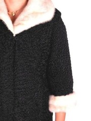 Vintage 50s Karakul Lamb Swing Coat w/ White Mink Trim Kaufmann’s Jet Black Sz M