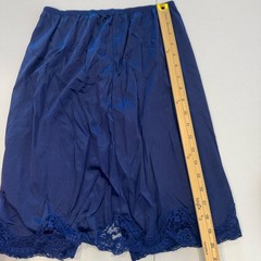 VTG Adonna Half Slip Skirt Size Small 22”Navy Blue Wide Lace Slit USA Modest
