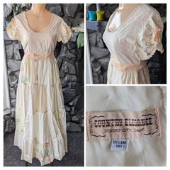 Vtg 60s 70s Country Elegance Maxi Dress Gunne Style Boho Cottage Prairie Sz XXS