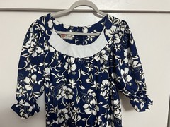 Vintage Hilo Hattie Hawaiian Dress M Blue Hibiscus Floral Made In Hawaii Cotton