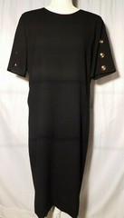 Vtg. Jaeger Black Wool Short Sleeve Dress with Gold Buttons Size 12